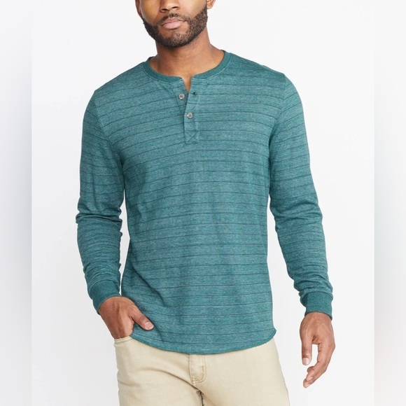 Marine Layer Green/ Navy Striped Double Knit Henley Marge - Picture 1 of 7